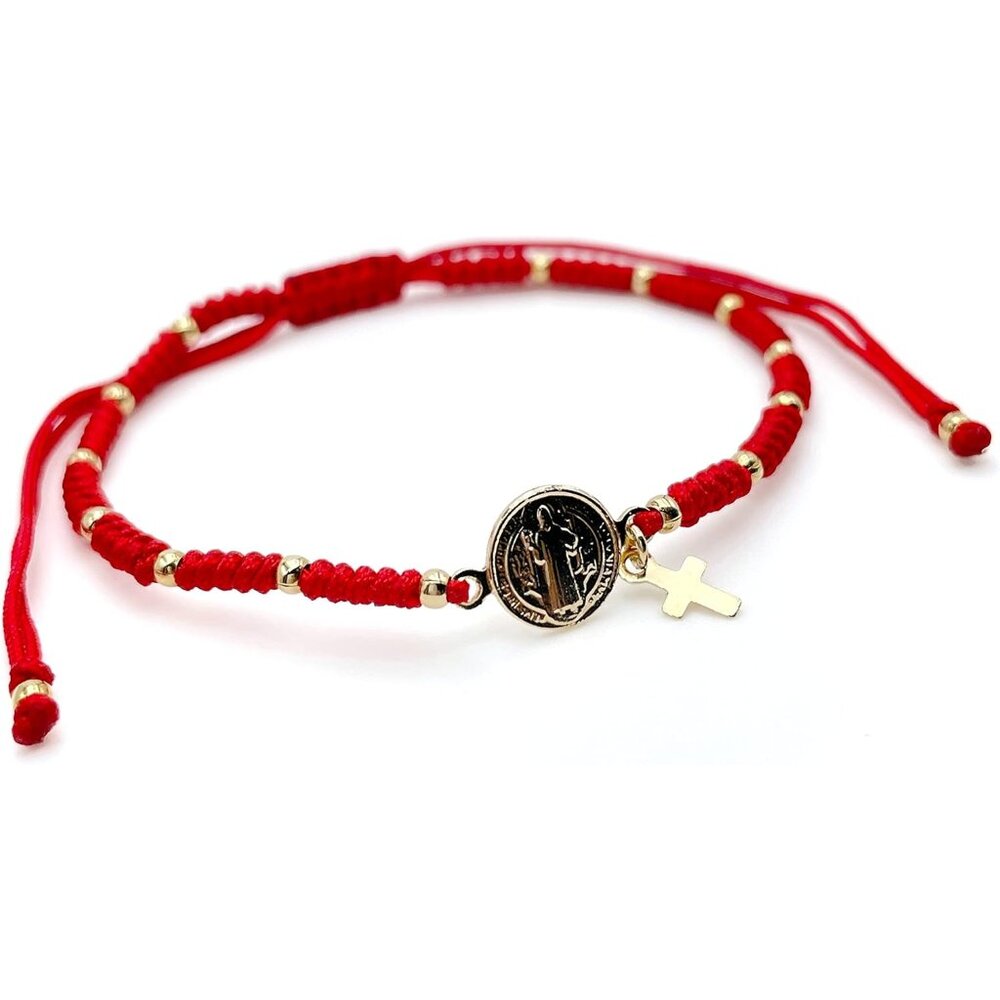 St Benedict Medal Red String Adjustable Cord Brac… - image 6
